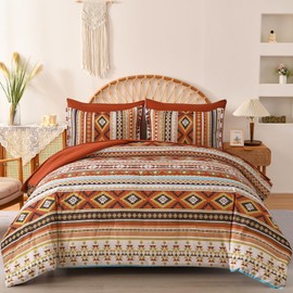 California King Comforter Set Size, Burnt Orange Striped Cali King Bed Set Bedding Sets Terracotta 7 Pieces Boho Bed in a Bag with Comforter Sheets Aztec for Winter Fall Women