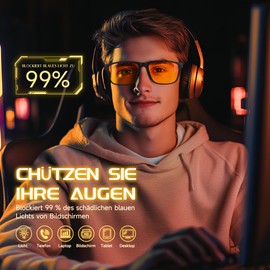 MOSSLIAN Blue Light Filter Glasses Men's Gaming Glasses Blue Light Blocker Glasses for Men and Women - Anti-Glare Gamer Glasses for Computer Screens, TVs, Mobile Phones - Amber