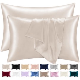 Lazzaro Home Satin Silk Pillowcases For Hair And Skin 2 Pack Pillow Cases with Envelope Closure Pillowcase Size 50 x 75 cm (Beige, 2pcs Pillowcases (50x75cm))