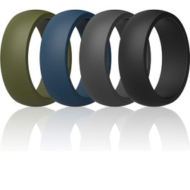 ThunderFit Mens Silicone Rings Wedding Bands Classic & Middle Line 8.7mm Wide 2mm Thick - 1/4/7 Variety Multipack (Black, Dark Blue, Olive Green, Dark Grey, 5.5-6 (16.5mm))