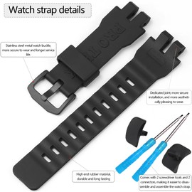 Feyert Resin Band For PROTREK PRG300 PRW3000 3100 PRW6000 PRW6100Y Men's Replacement Black Watch Strap With Connector (BlackBand Black buckle)