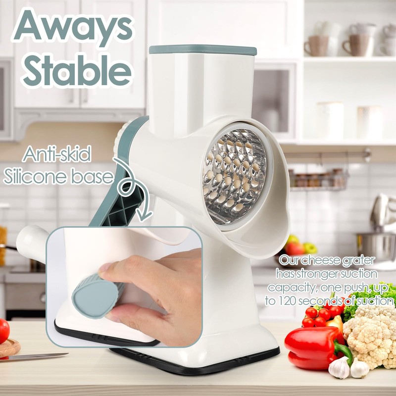 Dreamhigh Cheese Grater with Crank, Vegetable Cutter, 3 Stainless Steel