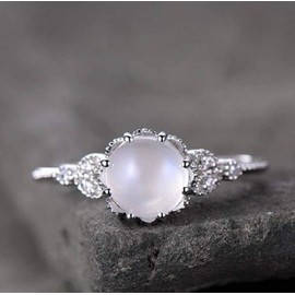 Yuren Women Ring Delicate Moonstone Diamond Ring Stylish Exquisite Encrusted Ring Engagement Ring Lover's Gift Size 6-10 (Size 7)