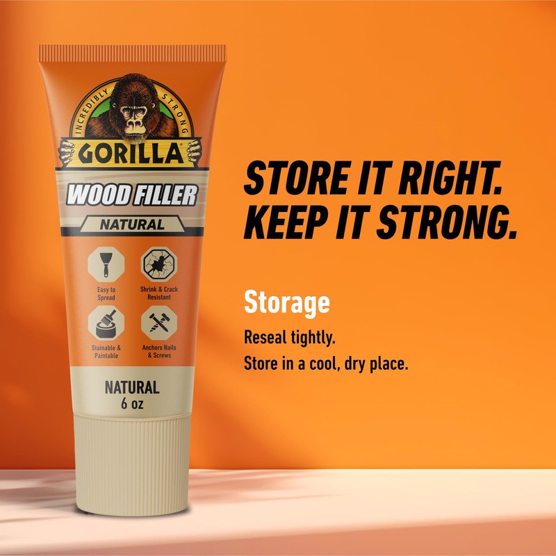 Gorilla All Purpose Wood Filler, Natural Color, 6 Ounce Tube