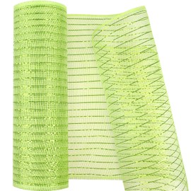 MIKIMIQI Deco Mesh 10 Inch x 30 Feet Decor Mesh Ribbon with Metallic Foil Deco Mesh Wreath Supplies Ribbon Mesh Roll for Spring Wreaths, Swags, Craft, Party Decoration (Spring Green)