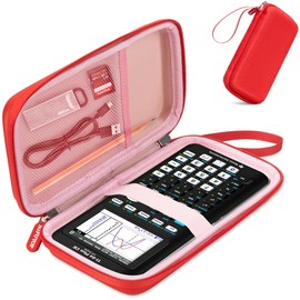 Carrying Case for Texas Instruments TI-84 Plus CE/TI-83 Plus/TI-83 Plus CE/TI-Nspire CX II CAS/TI-Nspire CX II Color Graphing Calculator, Extra Mesh Pocket Fits Charging Cable Charger Manual, Red