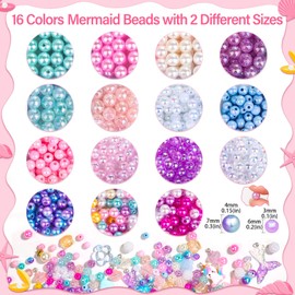 Qinzave 802Pcs Bracelet Making Kit for Girls Mermaid Beads for Jewelry Making Assorted Sizes 6mm 8mm Jewelry Making Kit with Mermaid Shell Pendants, Mermaid Beads for Bracelet Necklace DIY Craft