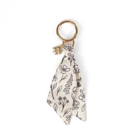 Colorful Satin Keychain - Elyse Breanne Design - Floral and Patterned Satin-Tied Accent Keychains for Purse or Keyring:_Ivory Pressed Floral