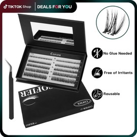 【Hot Style】Cofier No Glue Lash Kit Jelly-Coated Base Self Adhesive Individual Eyelashes, Easy Makeup Application with Tweezers (80/100/160 Pcs):_All kit3 （Flora +Cat Eye+Fluffy）