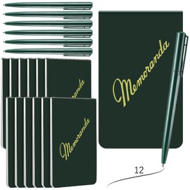 Faccito 12 Pack Memoranda Notebook and Pen Set Green Military Memorandum Book 3.25" x 5.5" Mini Utility Notepad Military Memo Book for Outdoor Activities Recording Ranger School First Responder