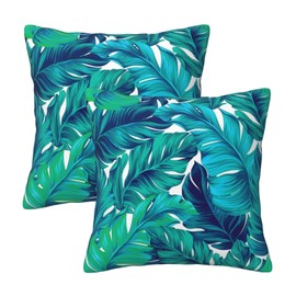 zhedongsj Tropical Leaves Blue Palm Leaf Green Throw Pillow Covers 18x18 in Set of 2 Modern Summer Decorative Farmhouse Home Decor Pillow case Cushion Cover for Living Room Cushion Sofa