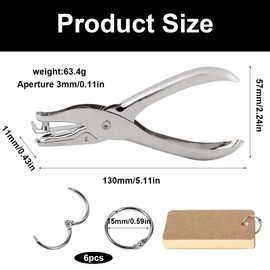 MIRKUZI Paper Punch, 1 Piece Precision Hole Punch with 6 Pieces Iron Rings, Hole Diameter 3 mm, Manual Hole Punch, Single Sheet Punch, Perforation Punch, Paper Hand Hole Punch