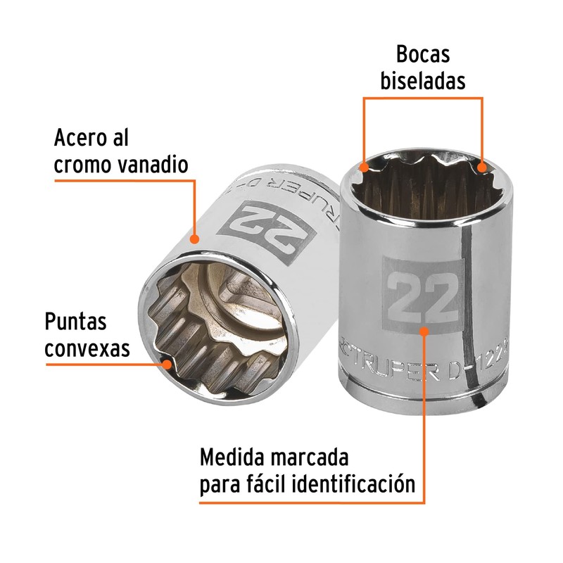 Truper D-1222-EM, Dado de 12 puntas mm, 22 mm, cuadro