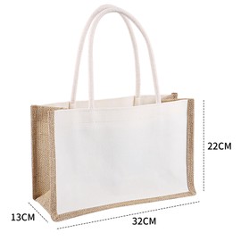 KIPTVO Cotton Pocket Jute Gift Bag, 32x22x13cm Jute Bags, Hessian Tote Bag, Jute Gift Bag, Foldable Jute Large Reusable Shopping Bags, Gift Bag, Carrier Bag, Handbag, for Xmas Birthday Party Shopping