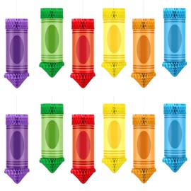 Fuxiqar 12 Pcs Back to School Party Decorations Crayon Classroom Ceiling Decor Paper Lanterns Hanging Honeycomb Rainbow Crayon Balloons Decorations -First Day & Preschool Art Classroom Decor (12)