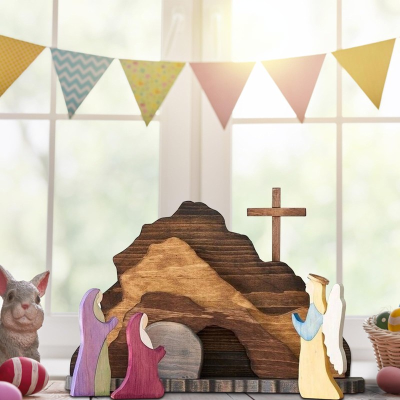 Ghzste Easter Resurrection Scene Ornament Easter Scene Wooden Decoration Easter