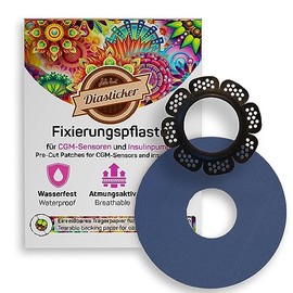 Diasticker® Freestyle Libre 2 - Sensor Enclosure "LibreProtect" (Black) Includes 10 Plasters (Dark Blue) | Flexible - Maximum Hold - Waterproof | Simplifies Plaster Changing, Tape Fixation