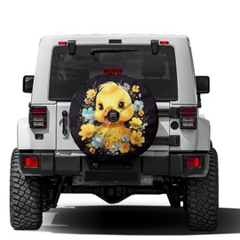 Foruidea Yellow Little Duck with Floral Wreath Spare Tire Cover with Backup Camera Hole Wheel Tire Cover Fit Trailer, RV, SUV and Many Vehicle 17inch