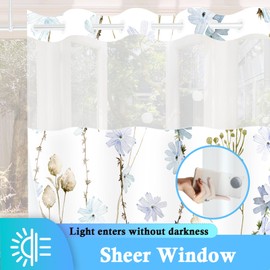 Shower Curtain and Liner Set, No Hooks Shower Curtain with Snap in Fabric Liner, Watercolor Floral Cloth Shower Curtain with Liner for Bathroom, Waterproof & Washable (Blue Plant, 71W X 84H Inches)