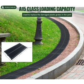 Natotela A15 6 Pack Polymer Plastic Channel Drain Grate-19.7x9.8x1 in Durable Trench Cover,Total Length 118 in Polymer Drain Strainer,Outdoor Drain Grates for Yard Fence Sidewalk Houseside