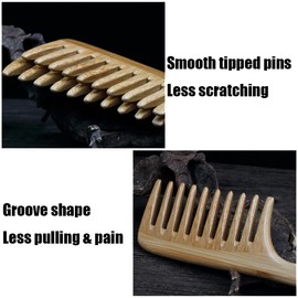 3 Pcs Bamboo Comb Set Wooden Wide Tooth Comb for Women Men Kids, Anti-static Detangling Hair Comb for Curly Fine Straight Wet Dry Hair, Natural Bamboo Styling Comb