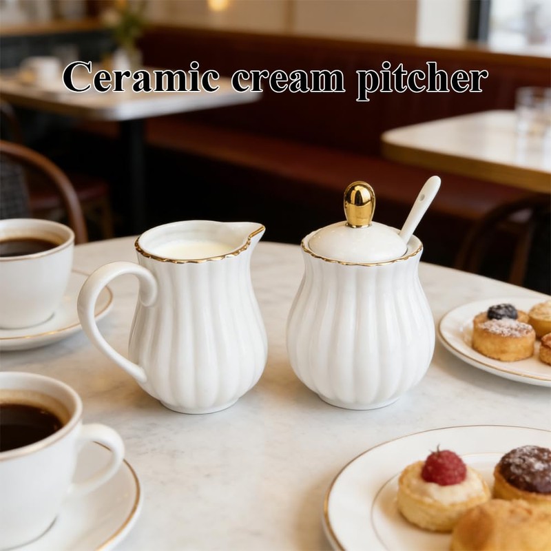 Ceramic Sugar and Creamer Set, 3-Piece Porcelain Serving Set with