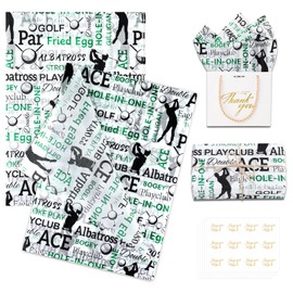 100 Sheets Golf Theme Tissue Paper with Stickers,19.3 x14 Inch Green, White and Black Gift Wrapping Paper for Birthday, Father’s Day, Retirement Party, Sports Events, and Golf Lover Gifts