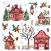 Christmas House Wall Stickers Waterclor Winter Snow Bird Tree House