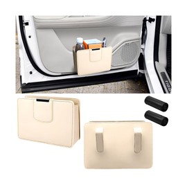 KHGUZ Car Trash Can, 2PCS Leather Auto Garbage Bin, Magnetic Litter Storage Container, Mini Portable Foldable Vehicle Interior Hanging Dustbin Accessories, Universal for SUV, Truck, RV (Beige)