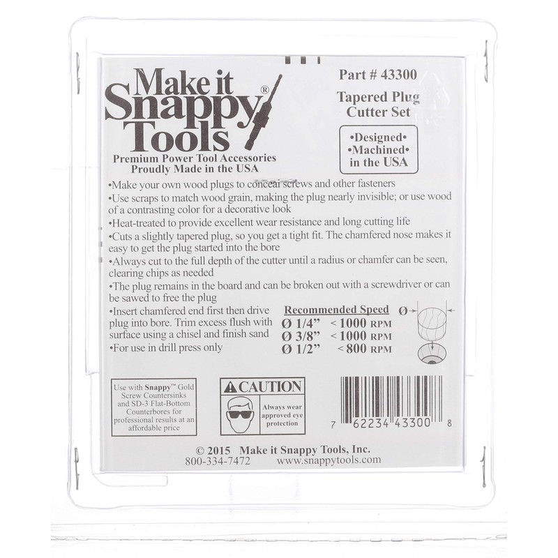 Make it Snappy Tools 3 Piece Tapered Plug Cutter Set