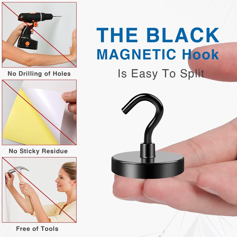 LOVIMAG Black Magnetic Hooks Heavy Duty, 100Lbs Strong Neodymium Magnet