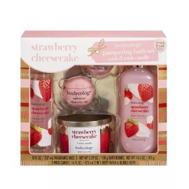 Bodycology 🔥NEW🔥 Bodycology Strawberry Cheesecake Pampering Bath Set with 3 Wick Candle