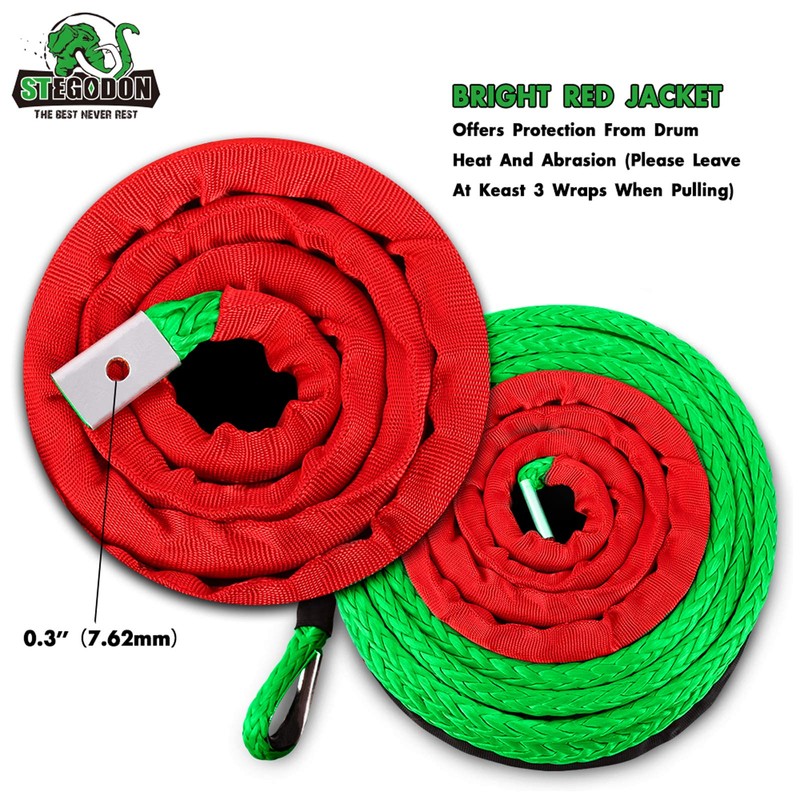 STEGODON 3/8" x 100ft Synthetic Winch Rope 23,809lbs Dyneema Winch