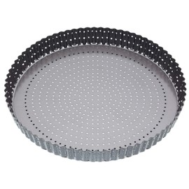 MasterClass Crusty Bake 30 cm Perforated Quiche Tin with PFOA Non Stick and Loose Bottom, Fluted, Robust 1 mm Carbon Steel