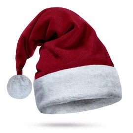 Burgundy Red Santa Hat - Gray Furry Trim, Faux Wolf Fur - Luxury Gothic Christmas, Deluxe Xmas Plush Headwear - Adult, 1 Size