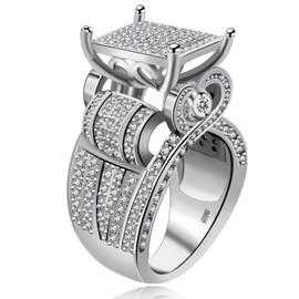 Uloveido Rhodium überzogene Cluster-Statement-Ringe mit Pave-Set Lab Diamond Wide Square Love Rings Geschenk für Frauen (Größe 62) RA0221
