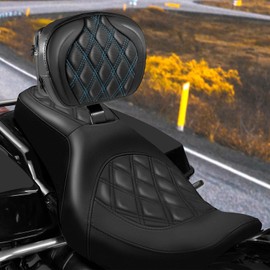 VASTMT Driver Backrest for Harley Touring 1997-2024 Adjustable Rider Backrest with Compartment Plug-in Backrest Kit for Harley Street Glide Road King Road Glide Electra Glide 1997-2024(Blue）