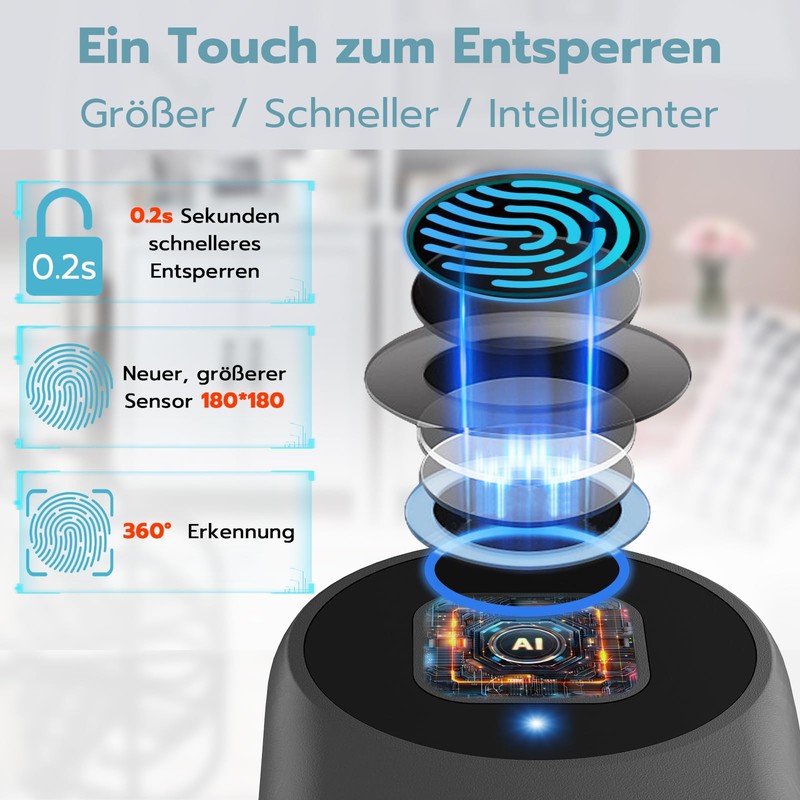 Eseesmart Fingerprint Padlock, Cable Lock, Fingerprint with App, 35.6 cm