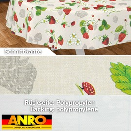 ANRO Oilcloth Tablecloth, Washable, Oilcloth, Garden Tablecloth, Outdoor, Indoor, Oval, 220 x 140 cm, Cut Edge, Strawberries