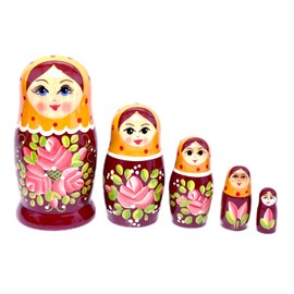 Volga Matryoshka 5 Piece Set of 5 from Semenov Yellow/Brown [Made in Russia], brown, yellow