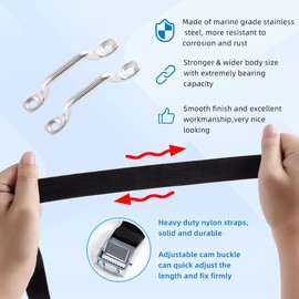 1" x 4ft Battery Tie Down Straps for Boats,Battery Hold Down with Cam Buckle,Stainless Steel Bracket and SS Screws Used for Cooler,Battery Box,Fuel Tank,Luggage Belt,RV