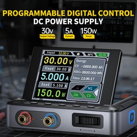 Laboratory Power Supply 30V 5A CNC DC Laboratory Power Supply 0-30V 0-5A Laboratory Power Supply 2.8 Inch IPS Colour Screen, PD/QC/DC Input, Constant Voltage and Constant Current Output, PC Overhead