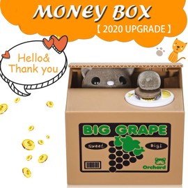 【UNTIL YOU】Cute Stealing Coins Cents Penny Cat Money Box Saving Money Collecting Money Piggy Bank for Kids Kids (Cute Grape Cat)