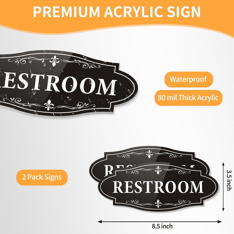 Restroom Sign, 2 Pack Restroom Signs for Business and Home,