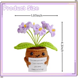 Mini Positive Crochet Potted Plant Doll Cute Don't Forget Me Crochet Life Funny Knitted with Positive Card Emotional Support Potted Plant Creative for Friends Party Decoration Encouragement (Purple)