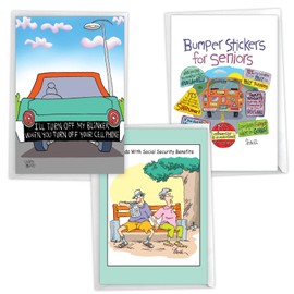 NobleWorks Assortment Pack of 3 Humorous Birthday Greeting Cards with Envelopes (3 Designs, 1 Each) Senior Life VC7957BDG-C1x3