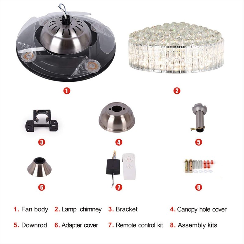 Crystal Chandelier Fan with Light, 42" Modern Fandelier Ceiling Fan