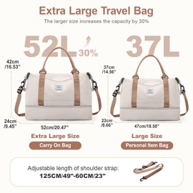 Large Weekender Bags for Women, Travel Duffel Bag with Shoe Compartment,Personal Item Travel Carry on Overnight Bag for women Travel 3PCS,Beige & Brown