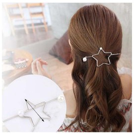 Yheakne Star Pearl Hair Slide Clip Hollow Star Silver Hair Holder Clip Pin Vintage Hair Slide Pin Bun Holder Alloy Hair Clip Decorative Hair Accessories for Women and Gilrs (Silver)
