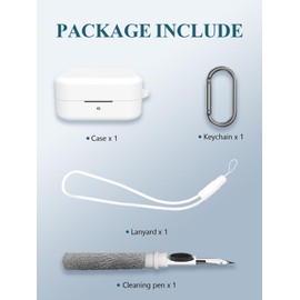 Case Cover for CMF by Nothing Buds,Full Protective Soft Silicone Skin Case Shock-Absorbing Protective Case with Keychain,Lanyard and Cleaning Pen [Front LED Visible]-White